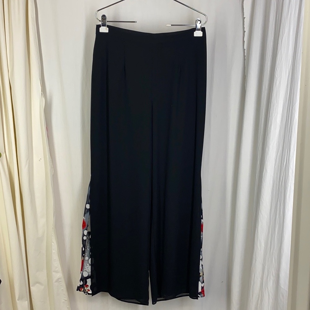 ELL JAY 12 Black Pants Wide Leg Chiffon Inset Dots